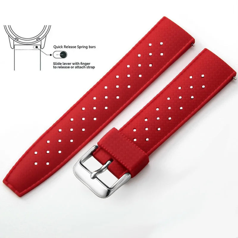 Tropic Silicone Band for Motorola Moto — Red / Silver Buckle (Option 1)