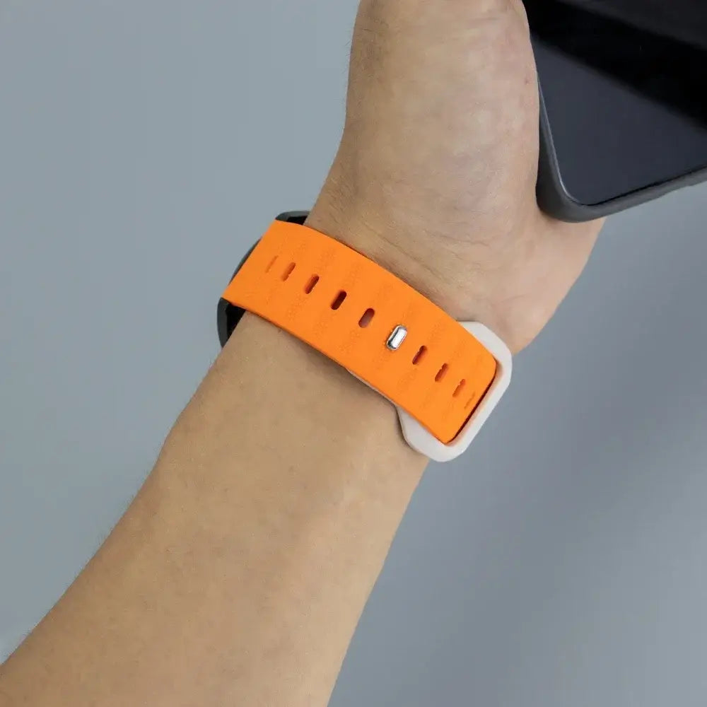 Textured Pin-and-Tuck Silicone Band for Amazfit – orange strap closure
