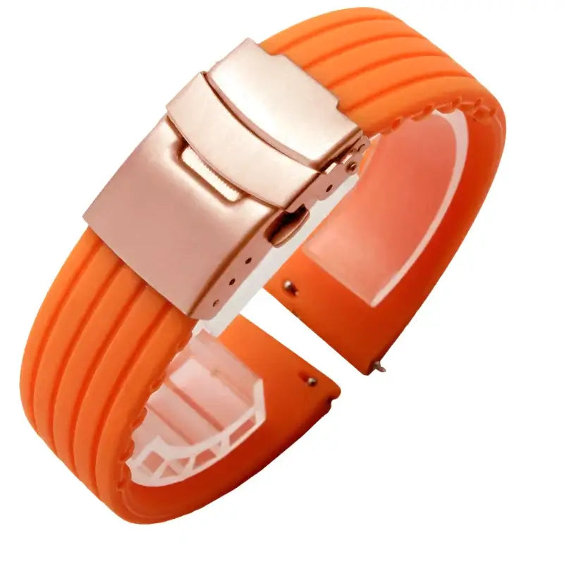Suunto Ribbed Silicone Folding-Clasp Band - Orange / Rose Gold Clasp