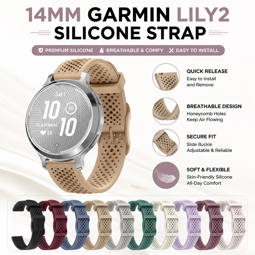 Garmin Lily 2 Perforated Silicone Band with features and color options