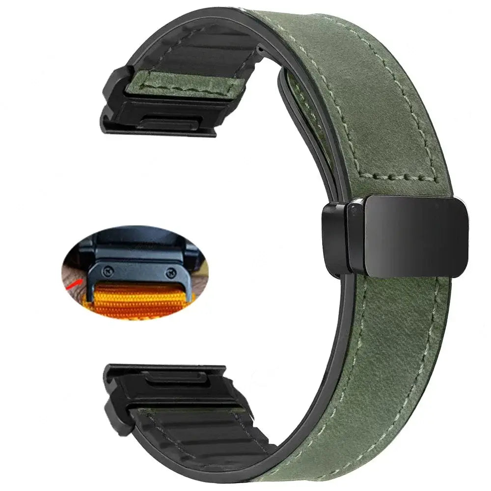 Garmin QuickFit Magnetic Leather Band in Olive Green - Style 2