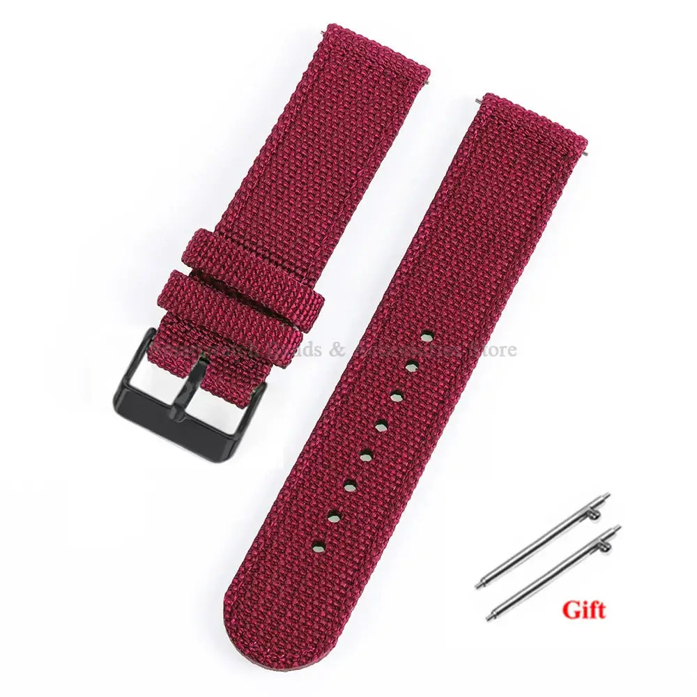 Woven Nylon Band with Buckle Options in Wine Red / Black Buckle for compatible Huawei watches