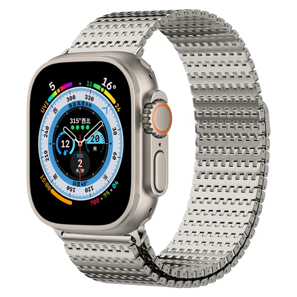 Textured Stainless Steel Mesh Apple Watch Band in Titanium Tone