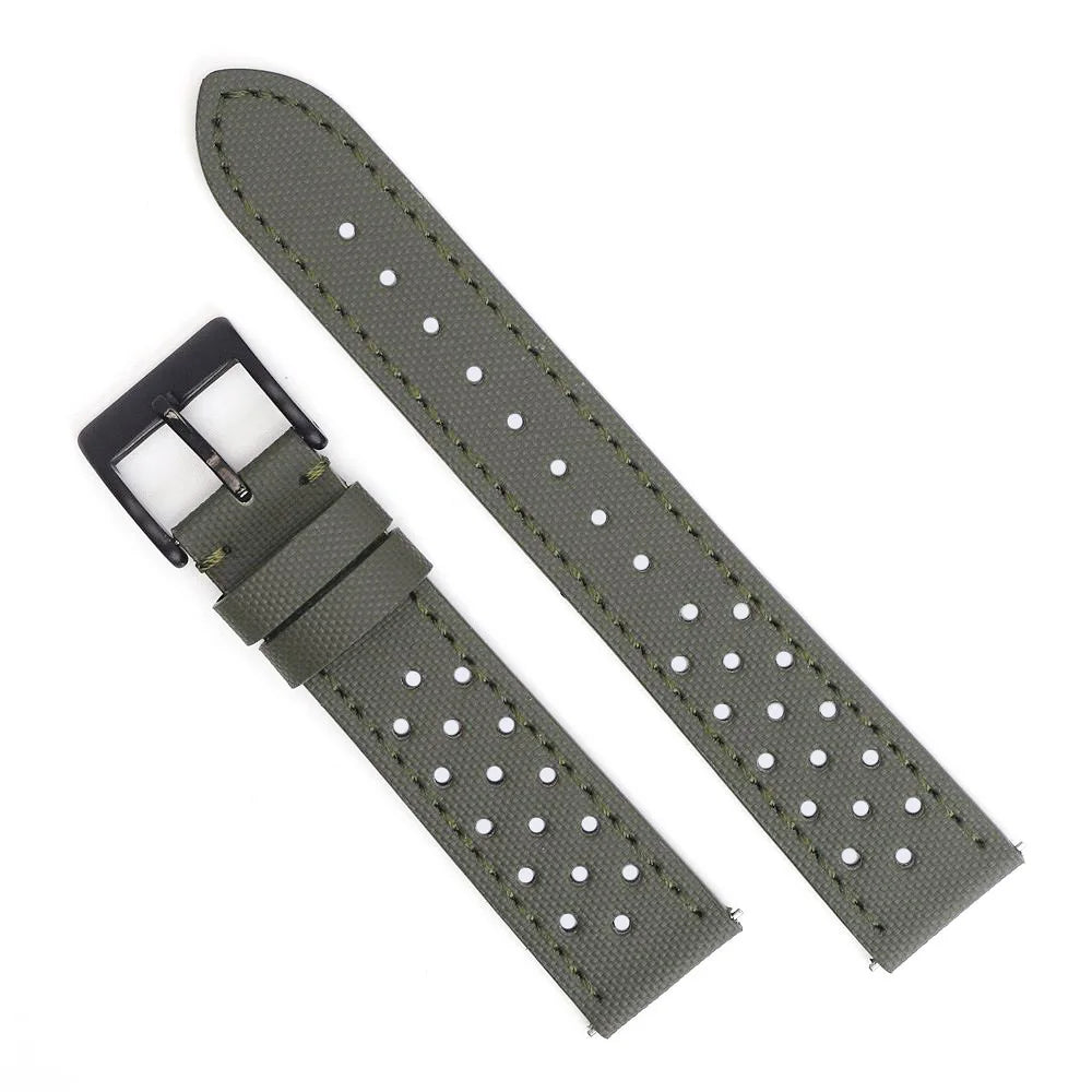Garmin 18/20/22mm Quick Release Perforated Sailcloth Rally Band in Army Green with Black Buckle
