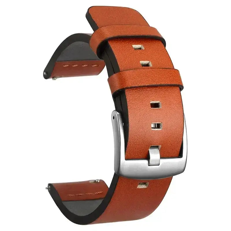 Amazfit Leather Band with Square Adjustment Holes — Cognac / Silver Buckle