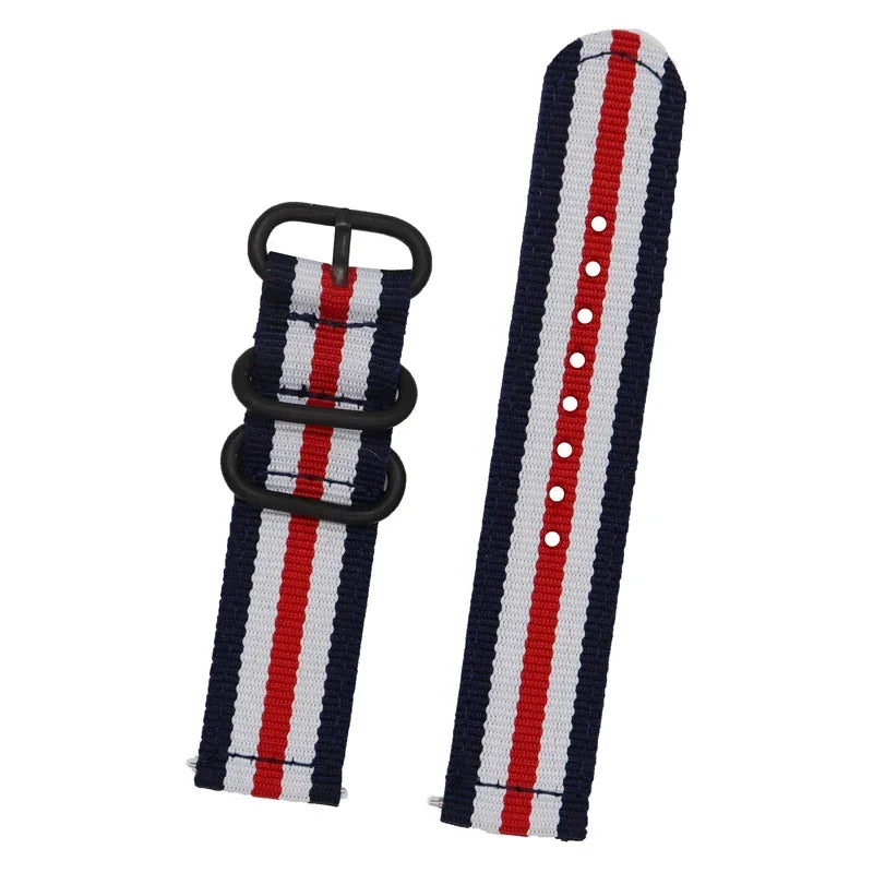 COROS Nylon Band with Metal Keepers – Navy / White / Red Center Stripes