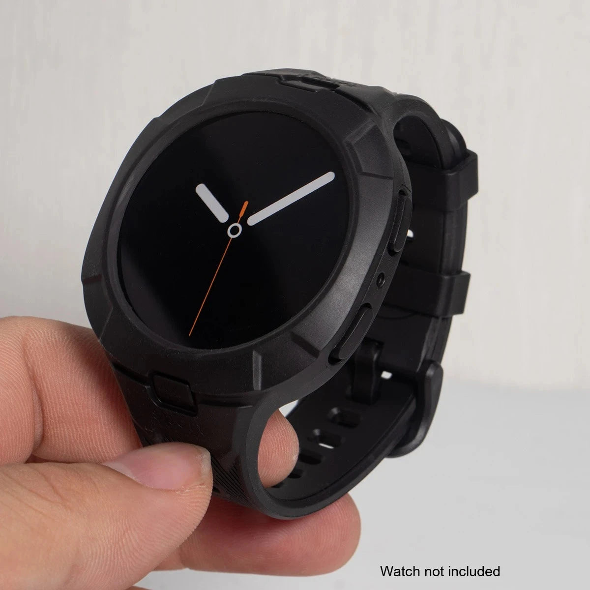 Samsung Galaxy Silicone Sport Watch Band - Case Watch8/Watch8 Classic/Watch9 in black, showcasing rugged design and sporty aesthetic.