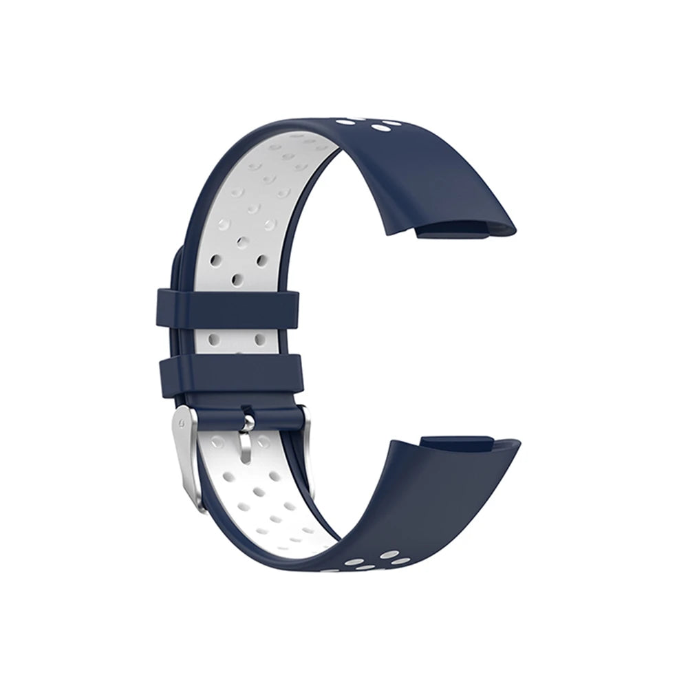 Fitbit Charge 5/6 Perforated Silicone Buckle Band - Navy / White