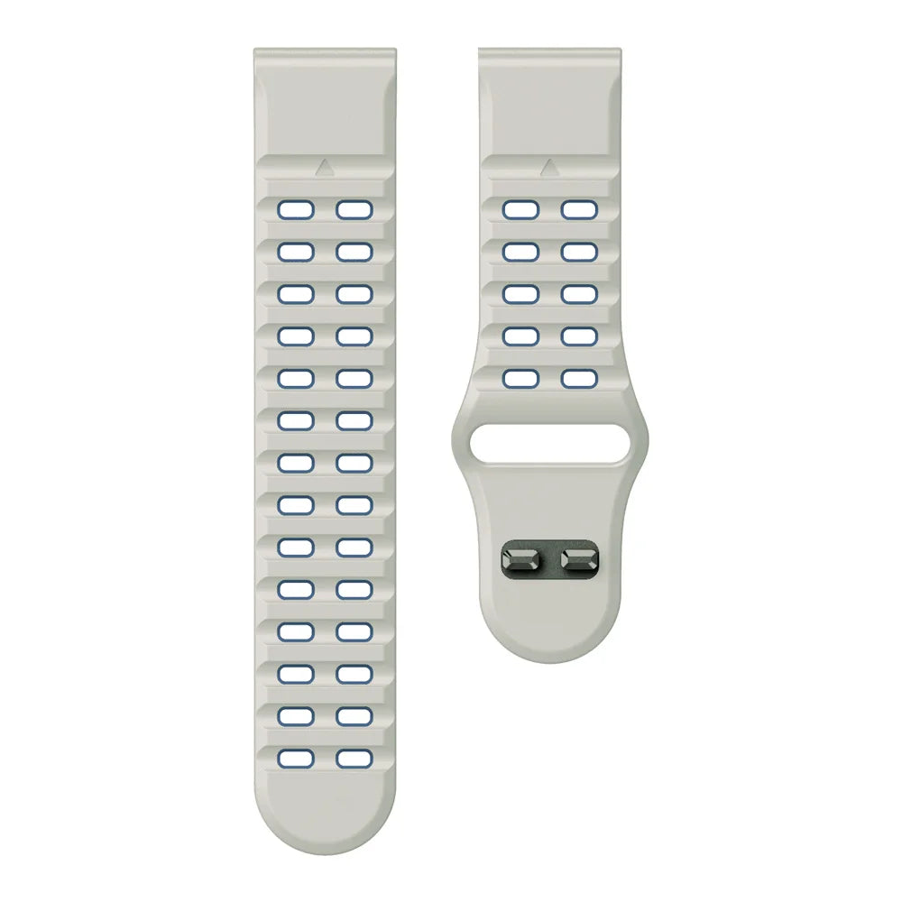 White / Blue Garmin QuickFit 22/26mm Perforated Silicone Band with Tuck Closure