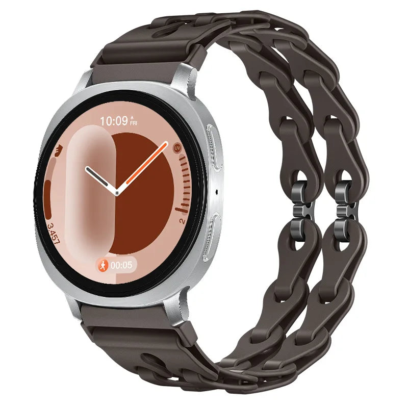 Samsung Galaxy Silicone Chain Watch Band – Watch8/Watch8 Classic/Watch9/Ultra/Ultra2 Multi in clay color with chain bracelet design.