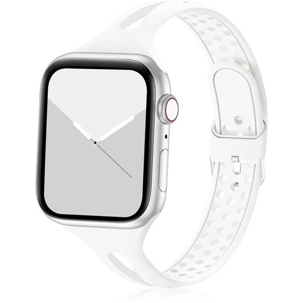 Slim Perforated Silicone Apple Watch Band in White