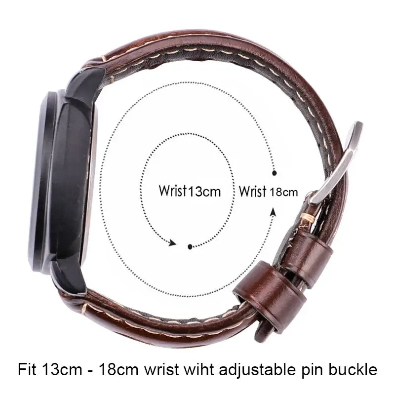 TicWatch Three-Hole Leather Rally Band - Strap fit illustration