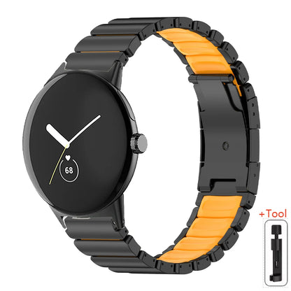 Black / Orange Google Pixel Watch 5, 4 and 3 45mm Titanium and Silicone Link Band