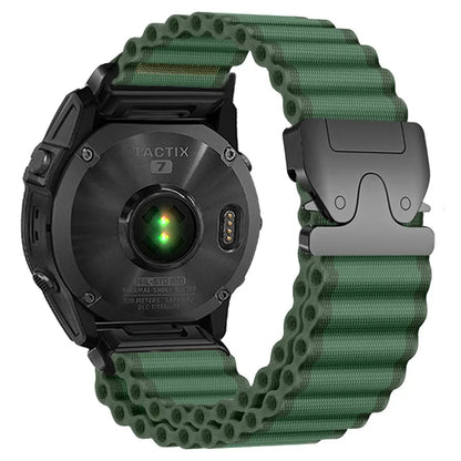 Green / Black Garmin QuickFit 20/22/26mm Parachute Nylon Band with Hook Buckle
