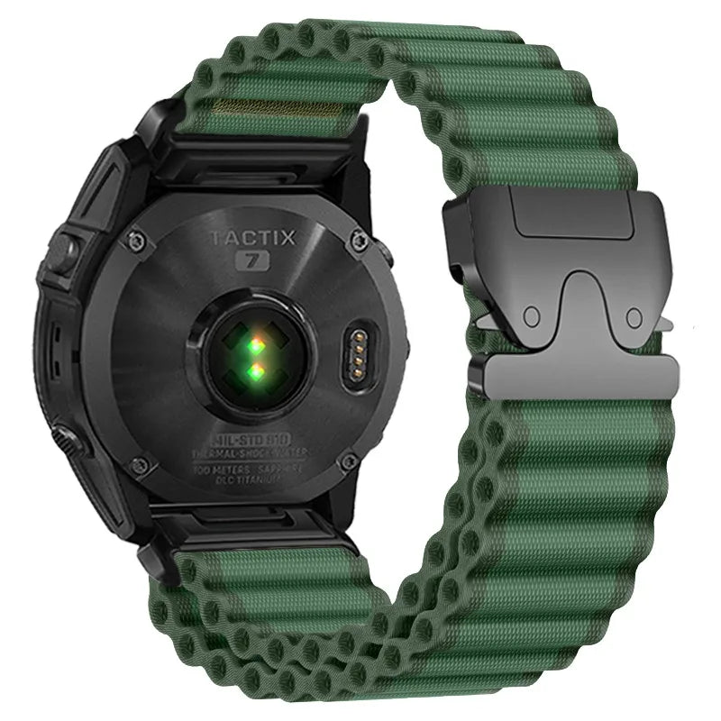 Green / Black Garmin QuickFit 20/22/26mm Parachute Nylon Band with Hook Buckle