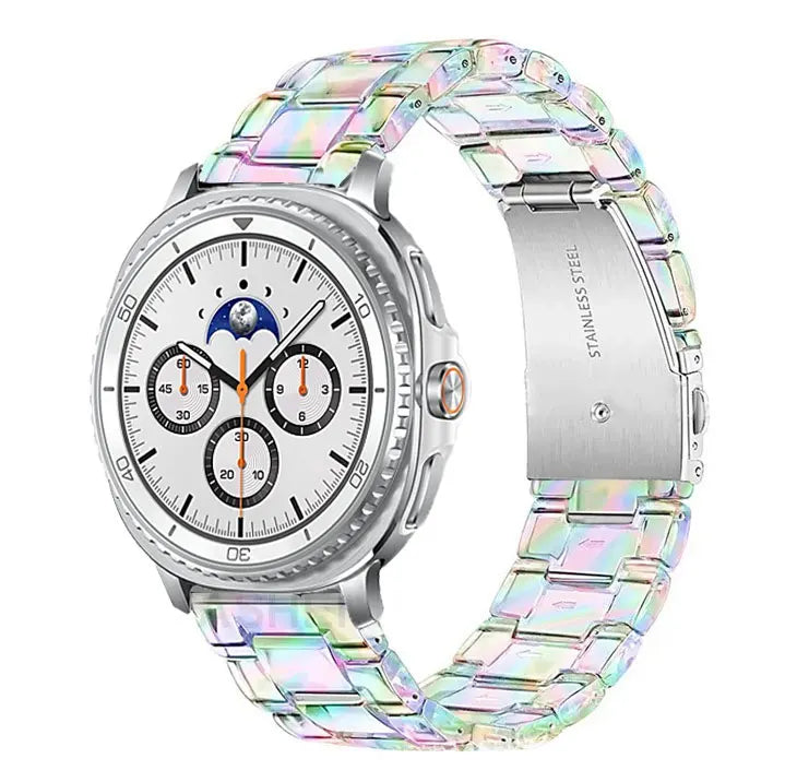 Samsung Galaxy Clear Plastic Link Watch Band – For Watch8/Watch8 Classic/Watch9/Ultra/Ultra2 with colorful transparent strap.