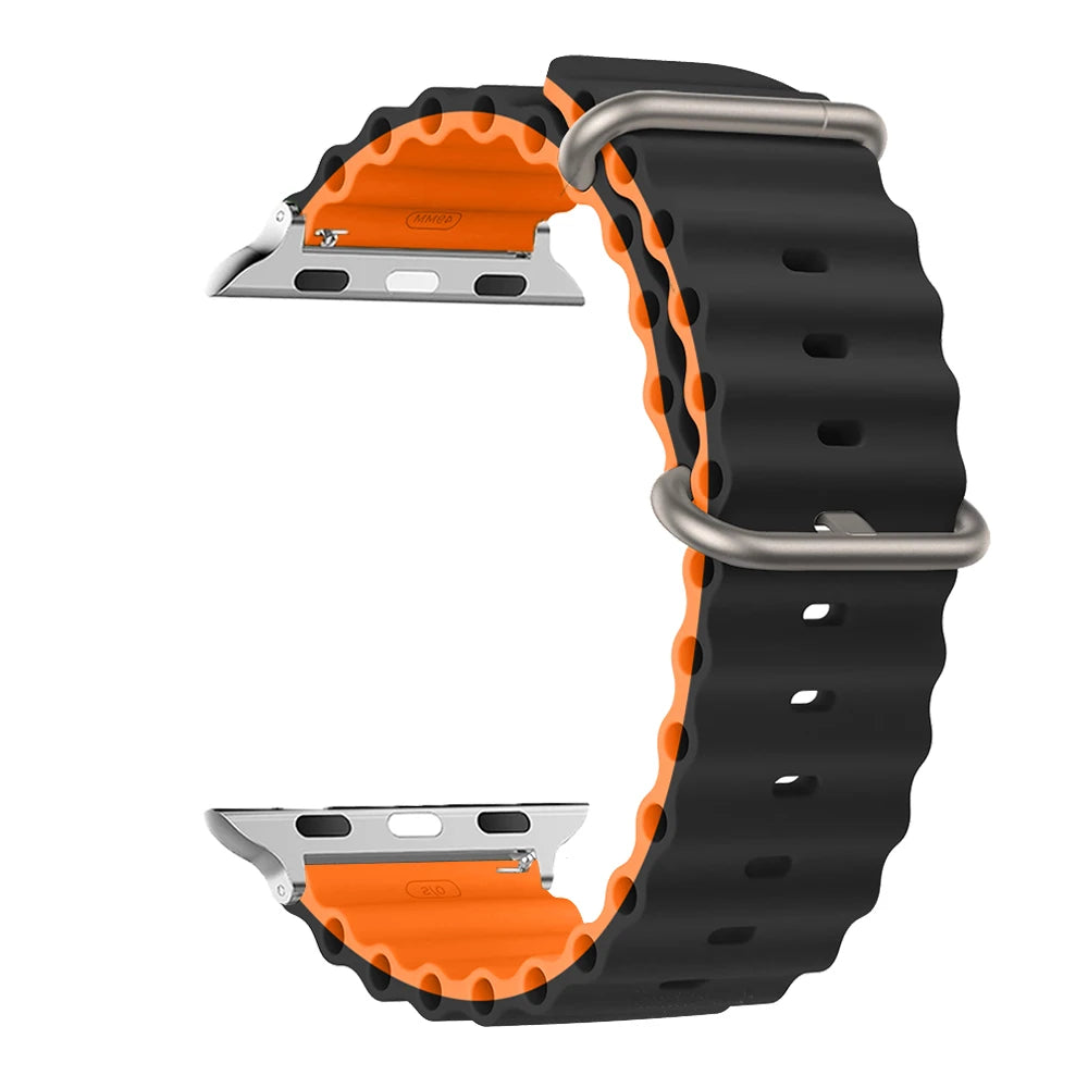 Ribbed Silicone Apple Watch Band - Solid & Two-Tone in Black / Orange