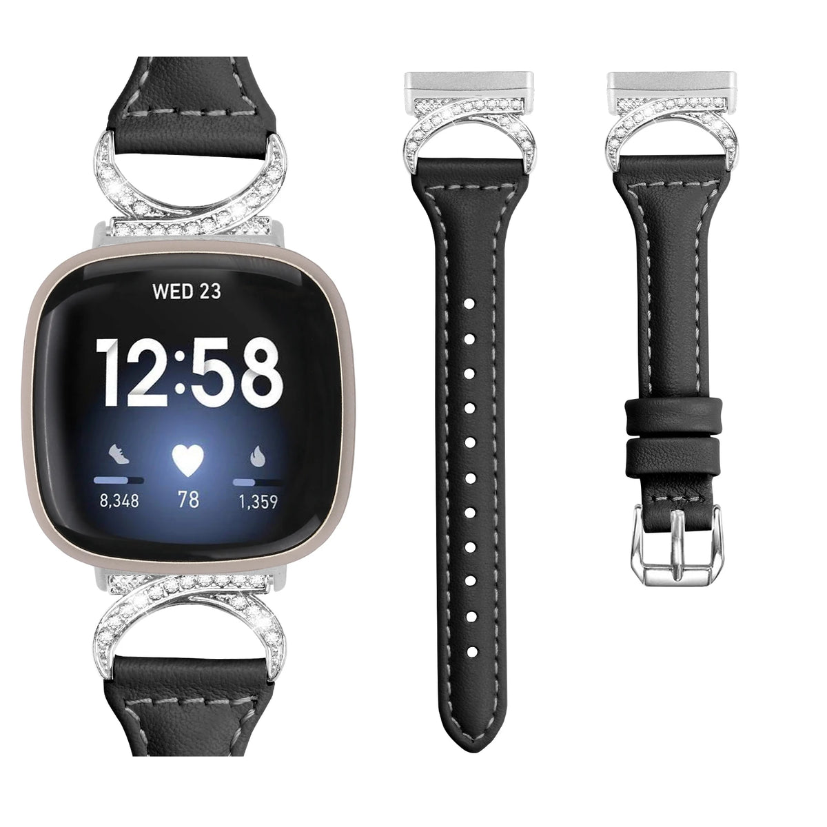Fitbit Versa 4, Versa 3, Sense 2 and Sense Sparkly D-Link Leather Band — band detail