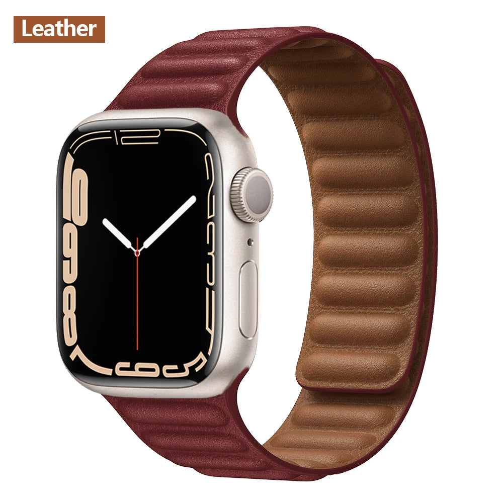 Magnetic Apple Watch Link Band - Leather & Silicone in Leather / Burgundy