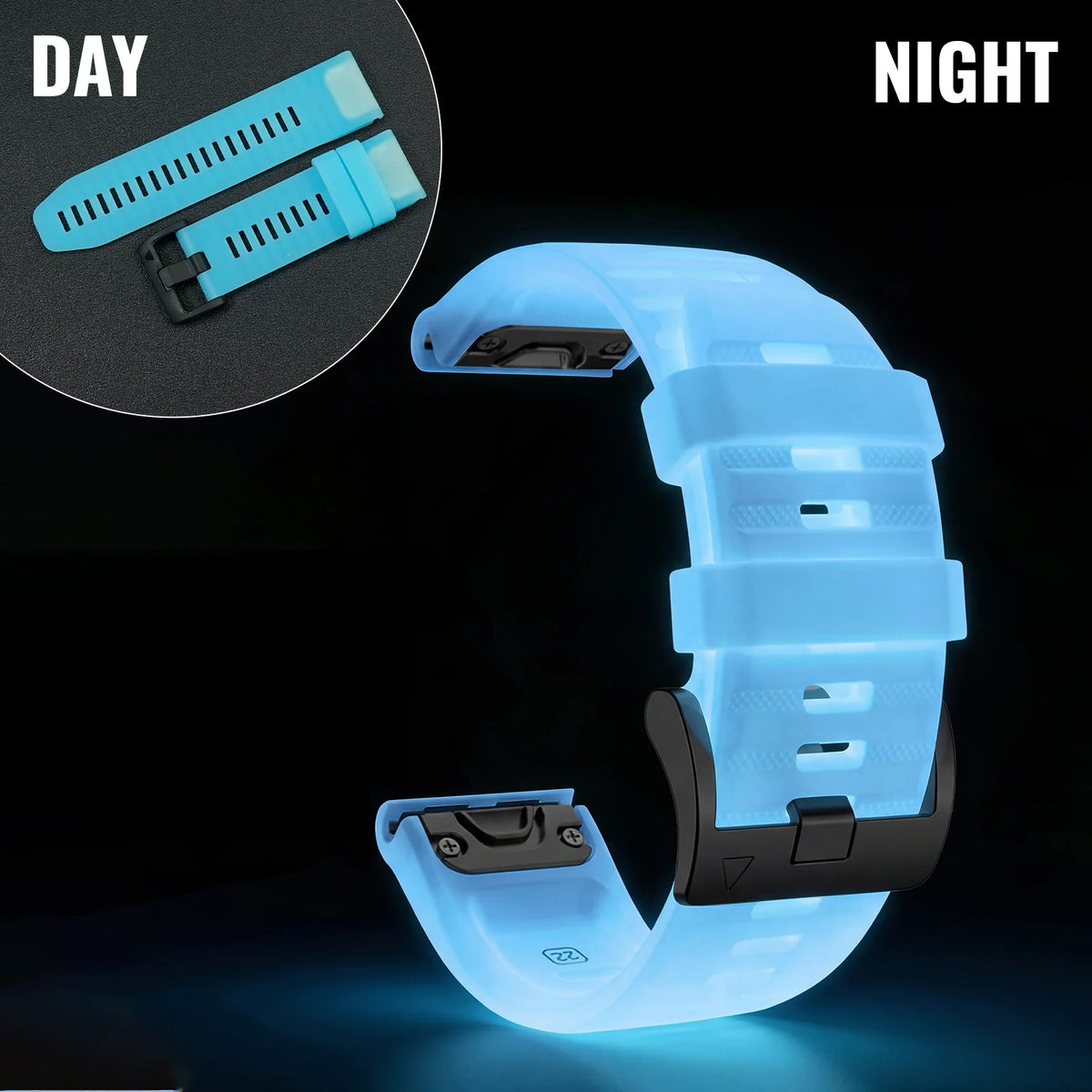 Blue Garmin QuickFit 22/26mm Glow-in-the-Dark Silicone Band