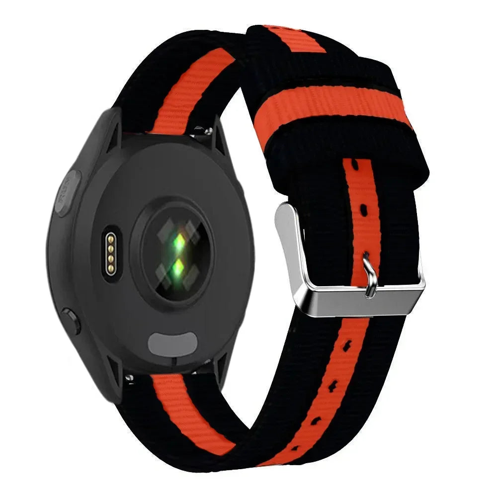 Black / Orange Garmin 20/22mm Quick Release Striped Canvas Nylon Band