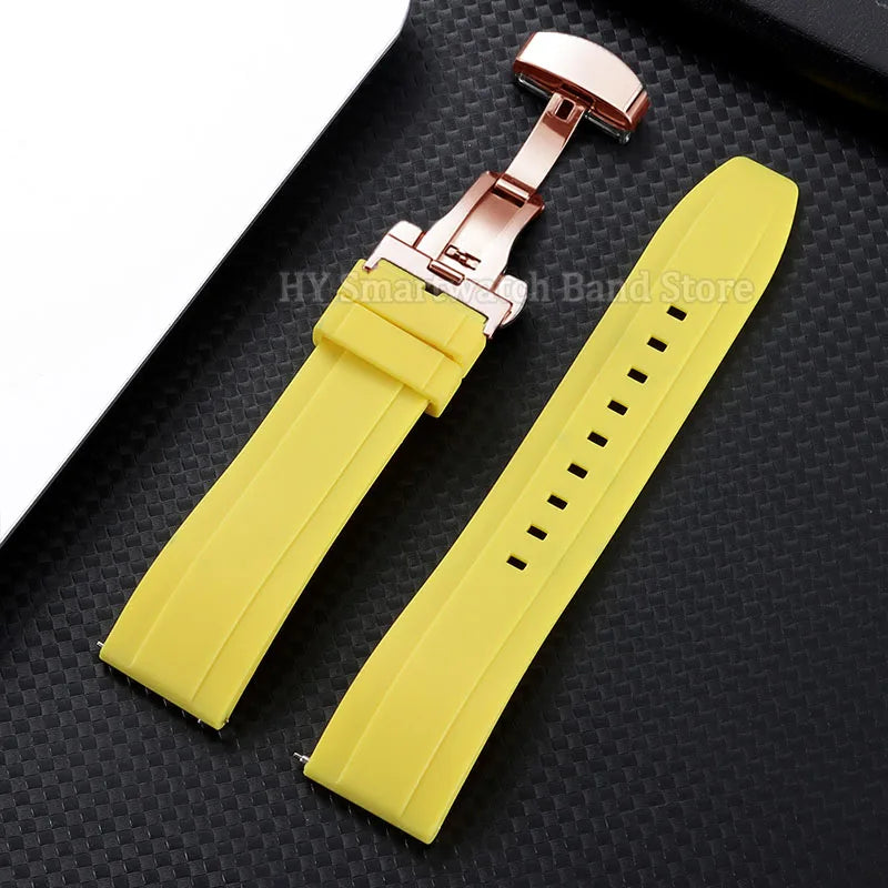 Garmin Silicone Butterfly Clasp Band in Yellow with Rose Gold Clasp