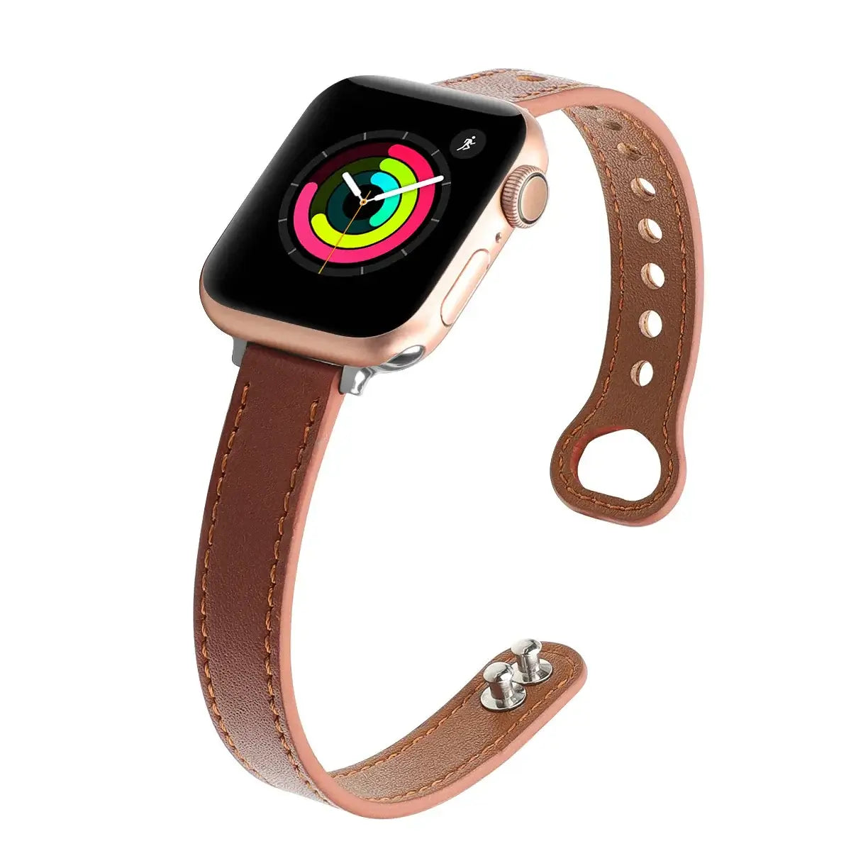 Cognac stitched leather Apple Watch band