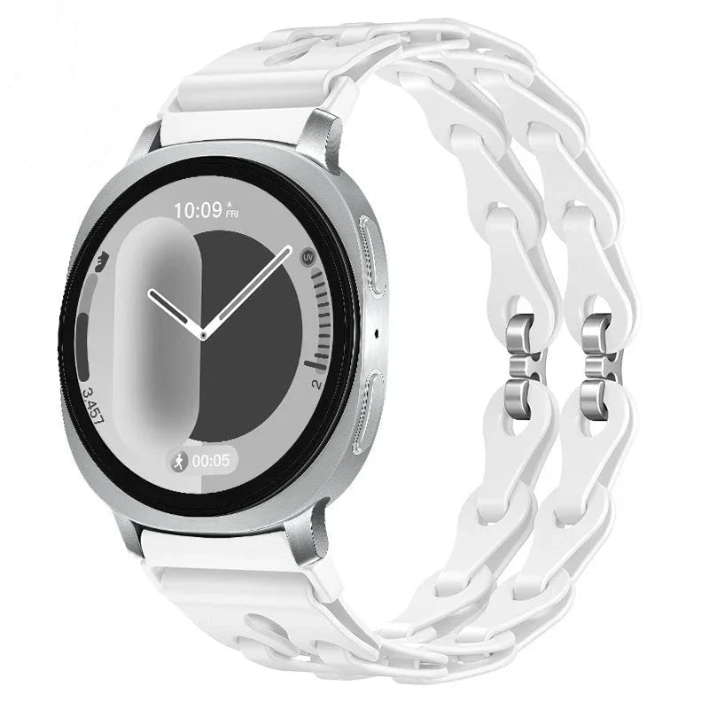 Samsung Galaxy Silicone Chain Watch Band – Watch8/Watch8 Classic/Watch9/Ultra/Ultra2 Multi in white with chain design