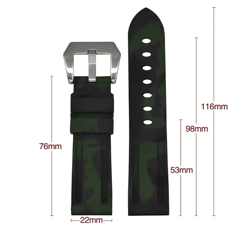 Camouflage silicone strap dimension diagram for compatible Huawei watches