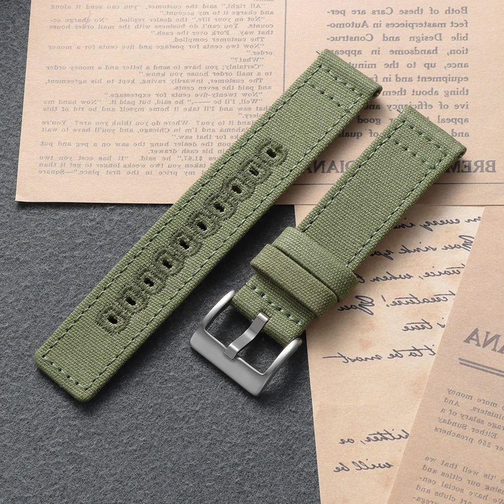 Garmin Stitched Canvas Nylon Band in Army Green with Silver Buckle