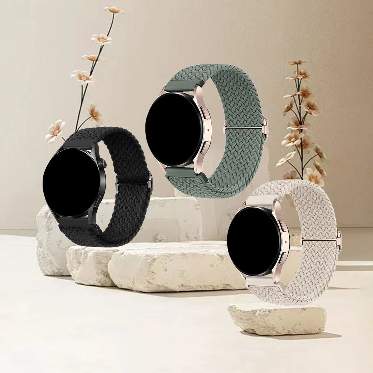 Garmin Braided Stretch Loop Band 3-Pack in Black, Sage Green & Starlight