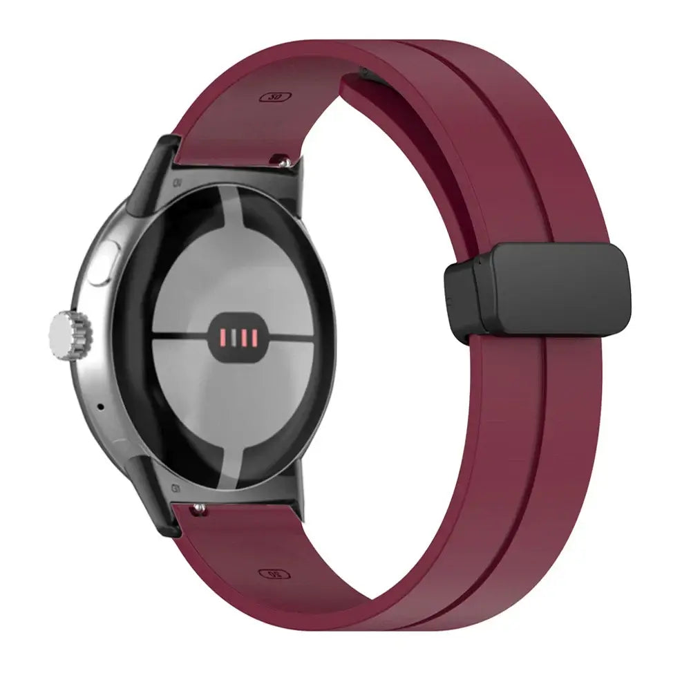 Magnetic Folding Clasp Silicone Google Pixel Watch Band in Burgundy / Black