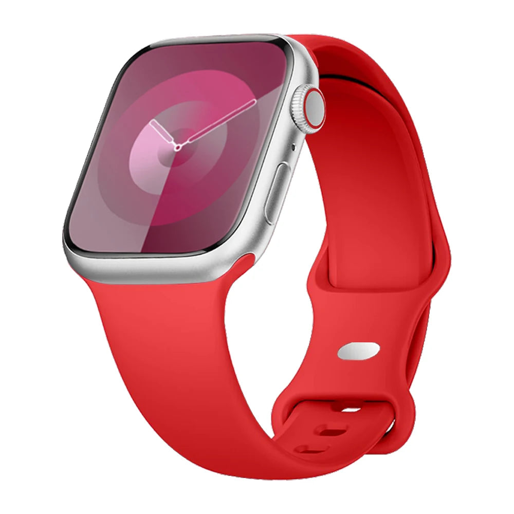 Smooth Silicone Apple Watch Sport Band with Pin Closure in Red