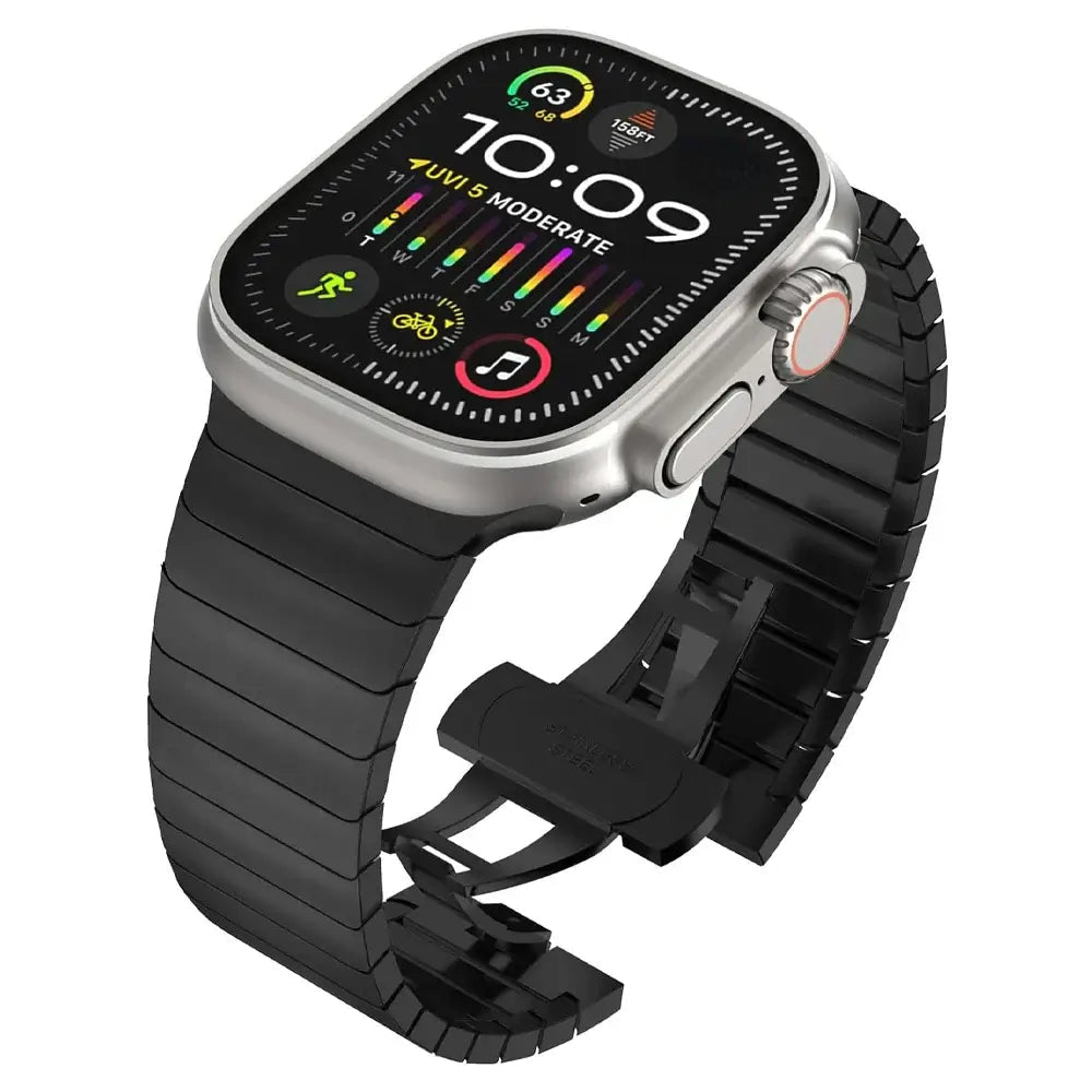 Black flat-link stainless steel Apple Watch band