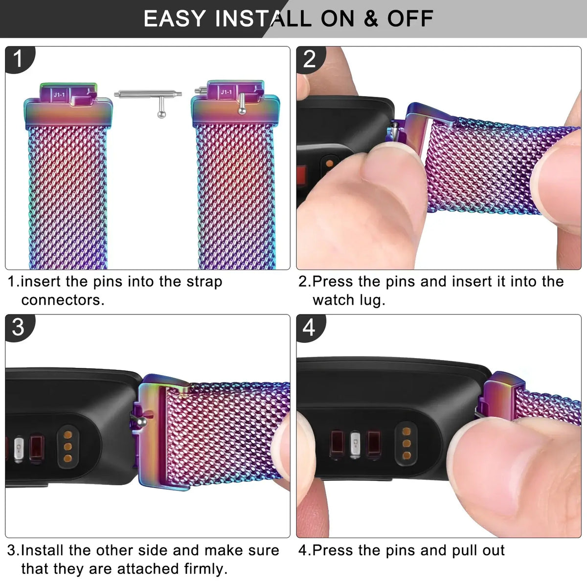 Fitbit Inspire 1/2/HR Magnetic Steel Mesh Band - Connector installation diagram