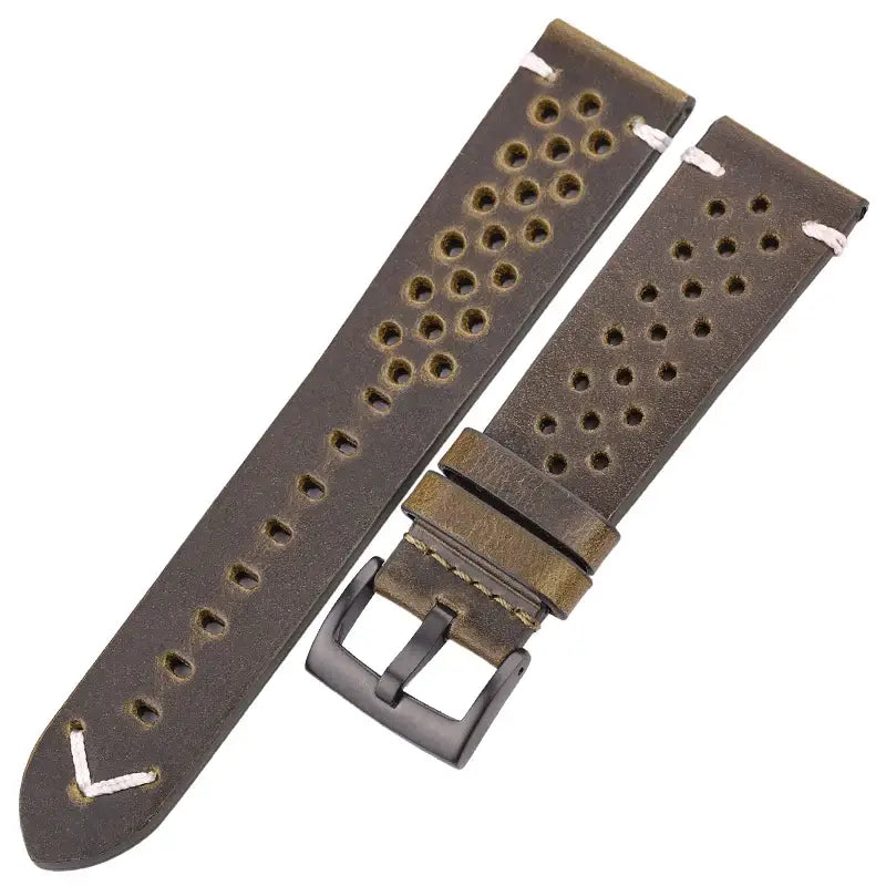 Suunto Perforated Leather Band with V Stitch - Olive Green / Black Buckle