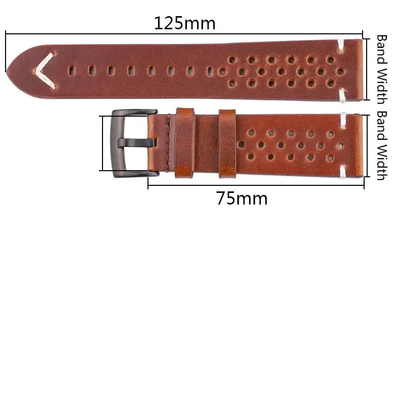 Perforated leather watch strap dimension diagram for compatible Huawei watches