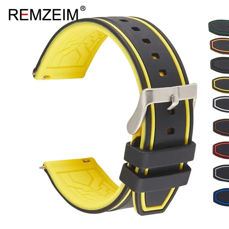 Two-Tone Silicone Band with Edge Stripes in Black / Yellow for compatible Huawei watches