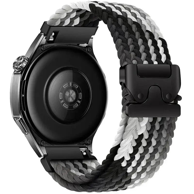 Braided Nylon Clasp Band for Amazfit – Black / Gray / White Stripes