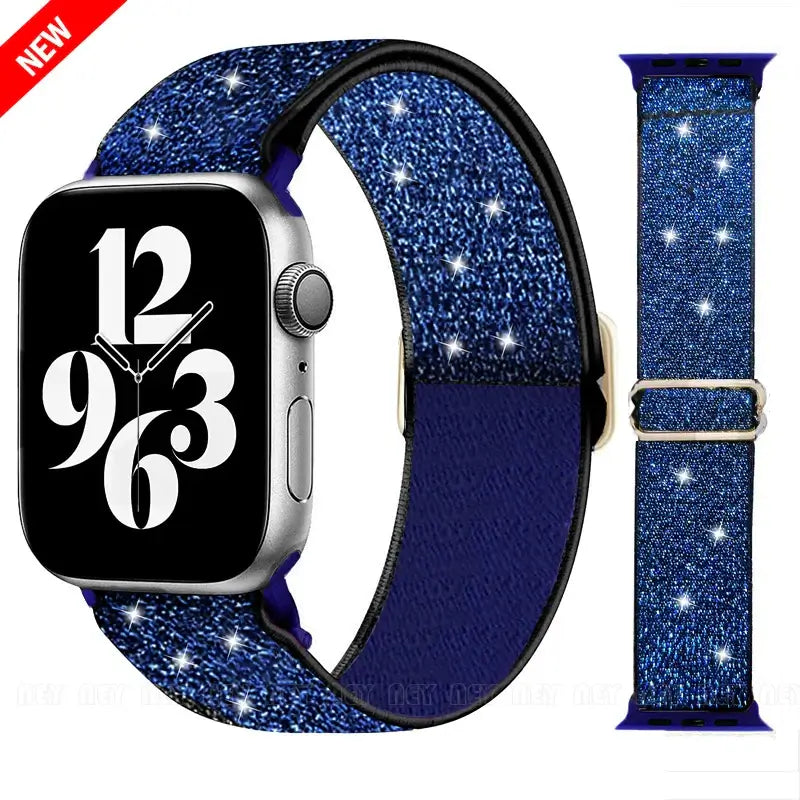 Blue Shimmer adjustable stretch nylon Apple Watch band