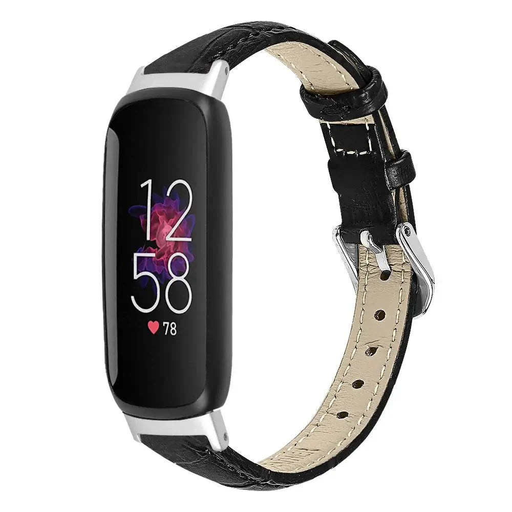 Fitbit Inspire 3 Slim Stitched Leather Band - Black band front view