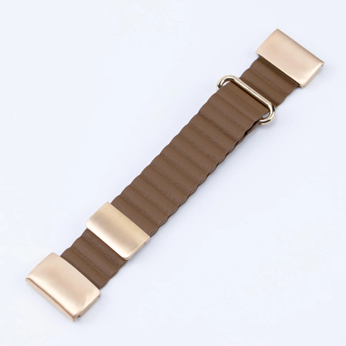 Garmin QuickFit Ribbed Magnetic Leather Band brown ribbed band laid flat