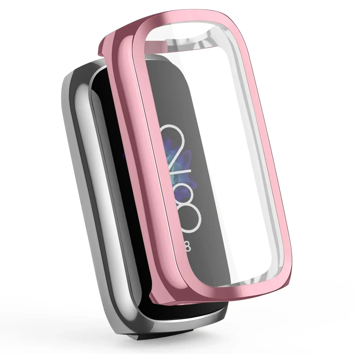 Stylish case and screen protector for Fitbit Luxe in pink and black, enhancing fitness wear with premium protection.