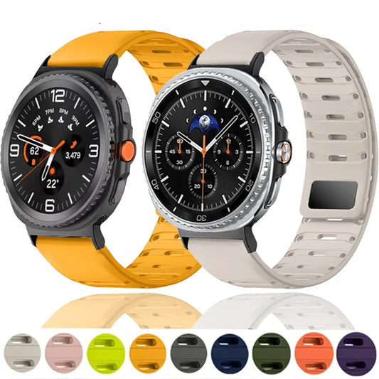 Samsung Galaxy Silicone Watch Band - Magnetic Watch8/Watch8 Classic/Watch9/Ultra/Ultra2 in various colors.