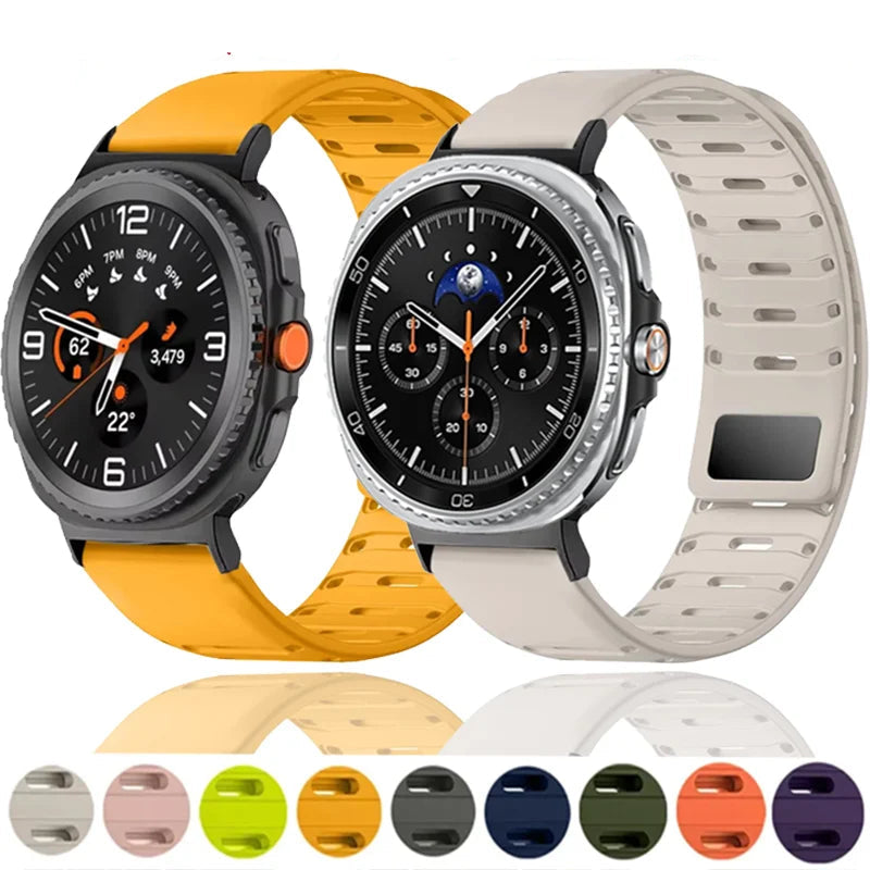 Samsung Galaxy Silicone Watch Band - Magnetic Watch8/Watch8 Classic/Watch9/Ultra/Ultra2 in various colors.