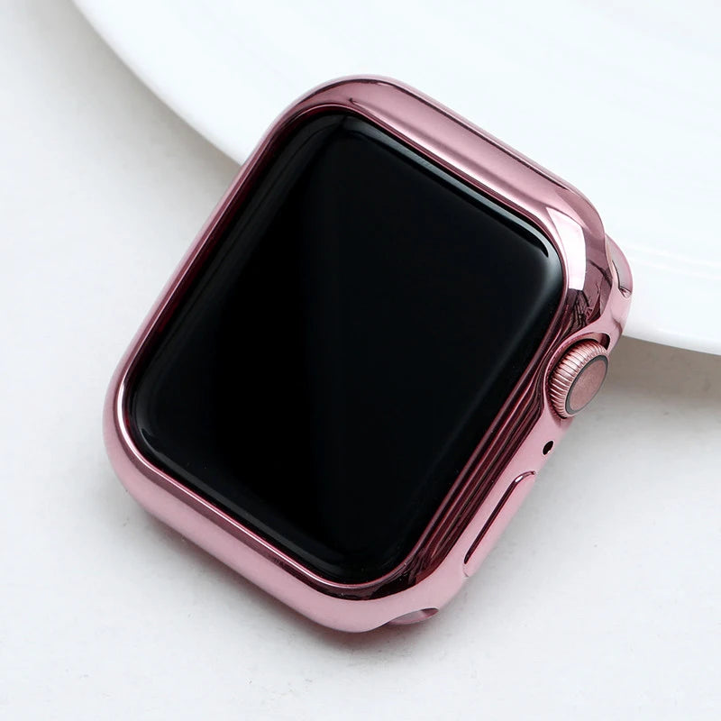 Close-up of pink case surround on watch for Apple Watch