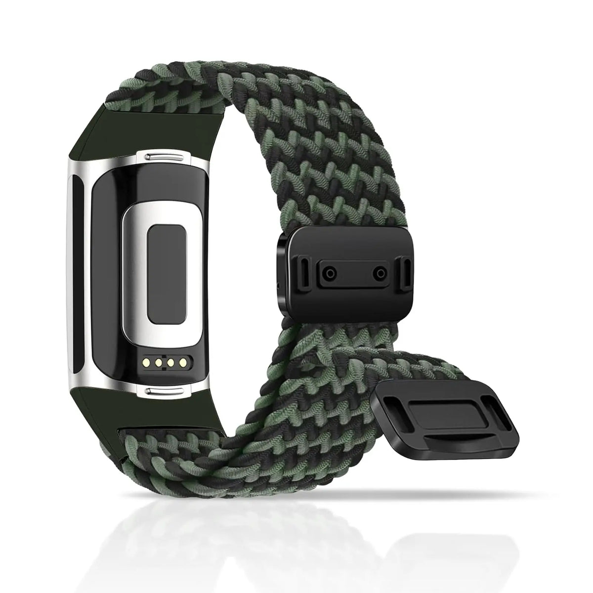 Black / Green Fitbit Charge 5 and 6 Braided Nylon Band with Magnetic Clasp
