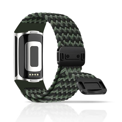 Black / Green Fitbit Charge 5 and 6 Braided Nylon Band with Magnetic Clasp