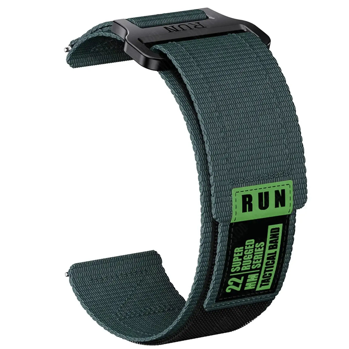 Amazfit Nylon Hook-and-Loop Band with RUN Label — Dark Teal / Green Label