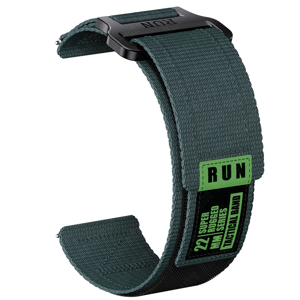 Polar Nylon Hook-and-Loop Band with RUN Label — Dark Teal / Green Label